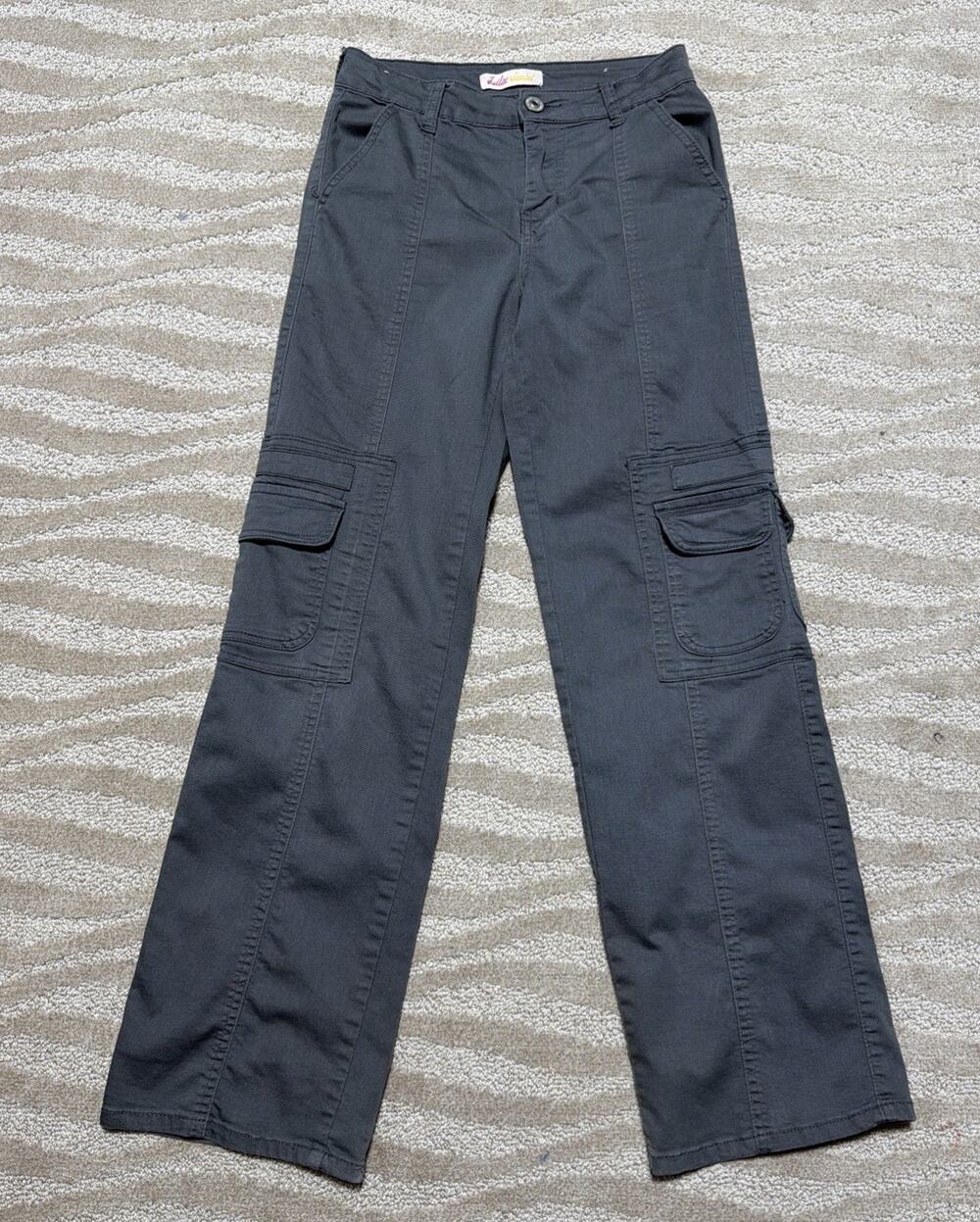 LILAC SUNSET Women's Grey Cargo Pants Straight Size 1 Cotton Utility 26x30